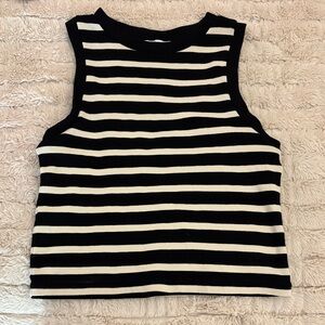 Mango Black and White Striped Crop Top